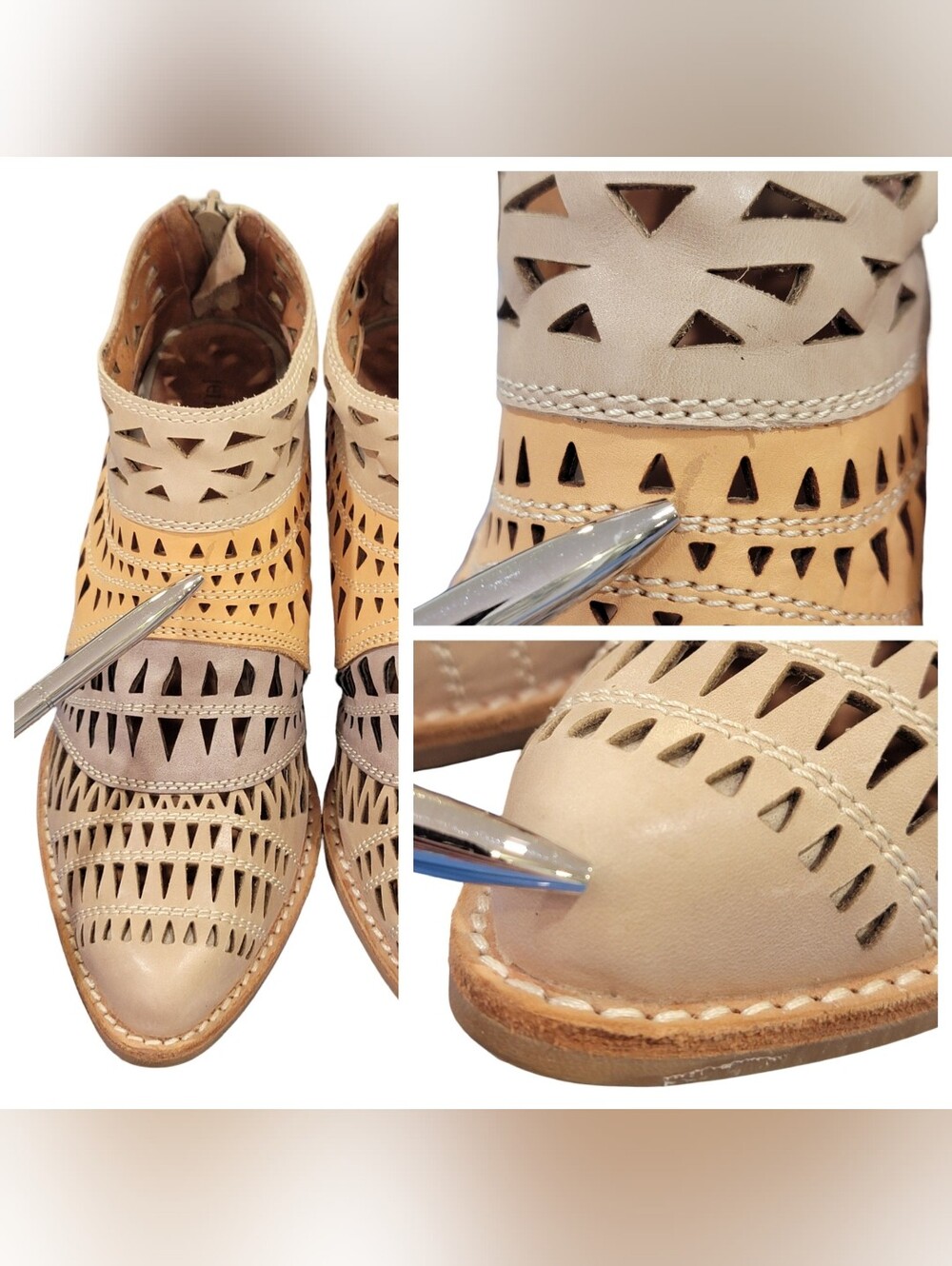 Jeffrey Campbell Free People Faviola Cutout Western Booties Tri-Color Taupe 7.5 - Picture 13 of 17